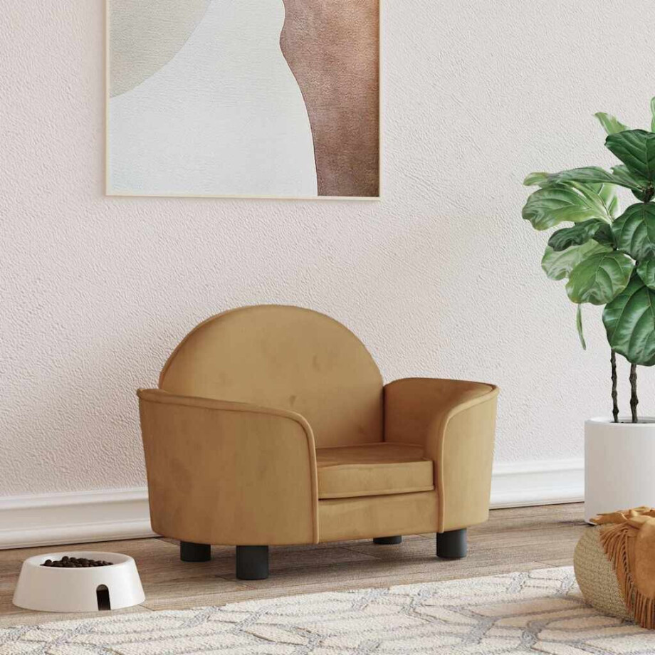 vidaXL Hondenmand 66x40x45 cm fluweel bruin afbeelding 1