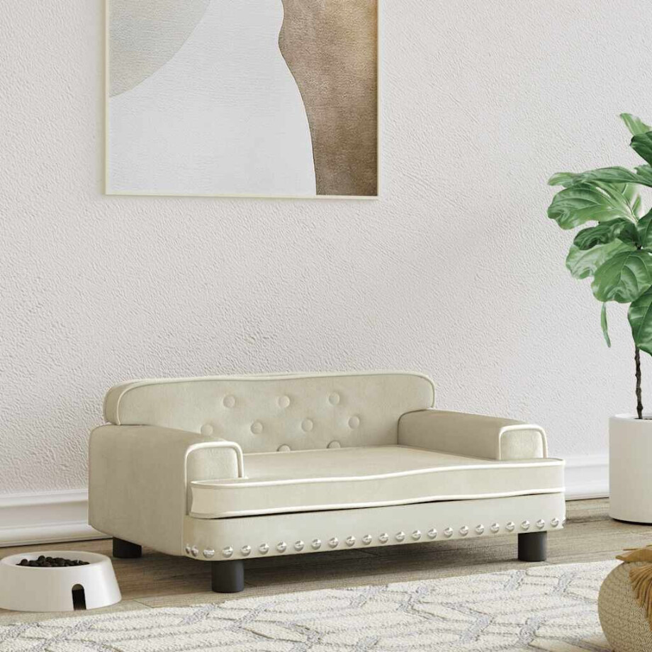 vidaXL Hondenmand 70x45x30 cm fluweel crèmekleurig afbeelding 1