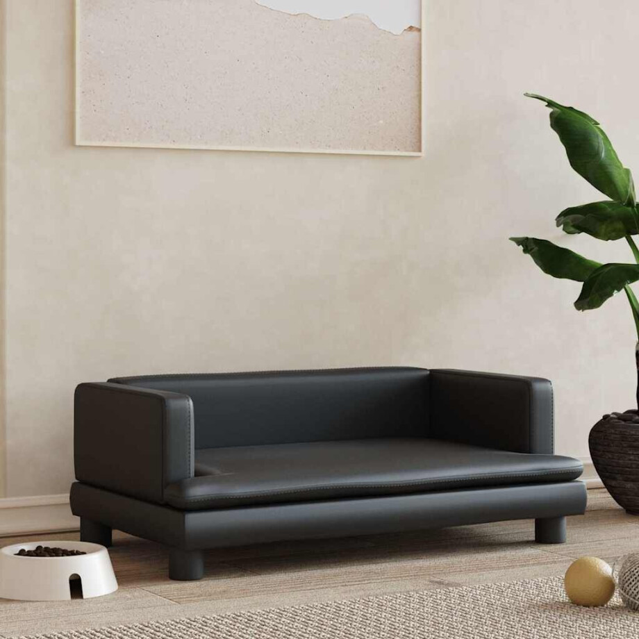 vidaXL Hondenmand 80x45x30 cm kunstleer zwart afbeelding 1