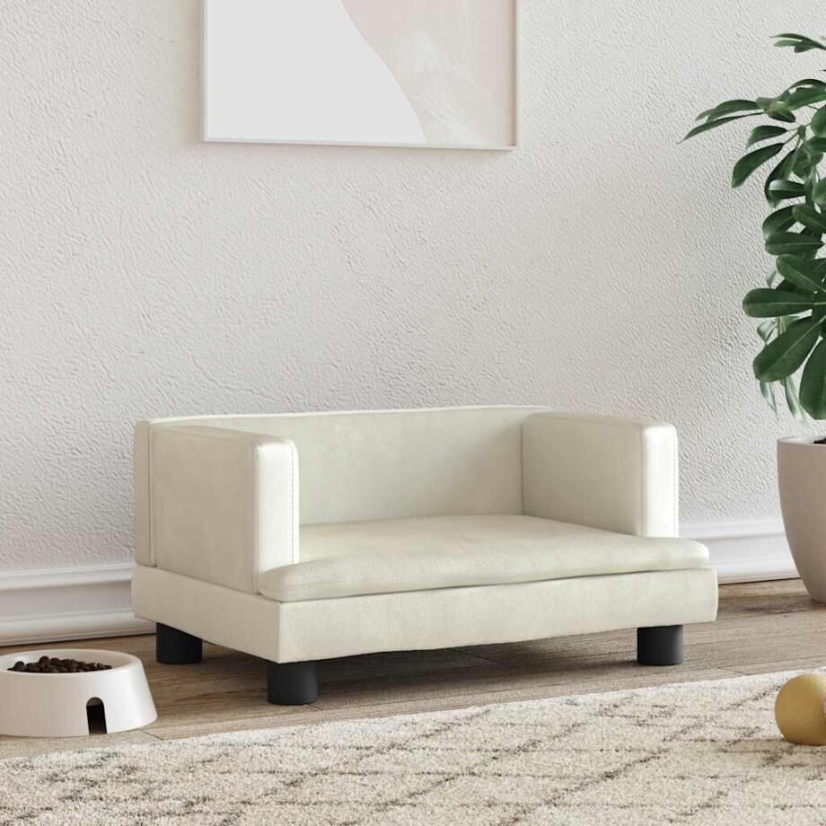 vidaXL Hondenmand 60x40x30 cm fluweel crèmekleurig afbeelding 1