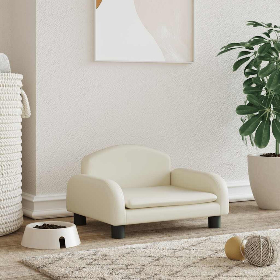 vidaXL Hondenmand 50x40x30 cm kunstleer crèmekleurig afbeelding 1