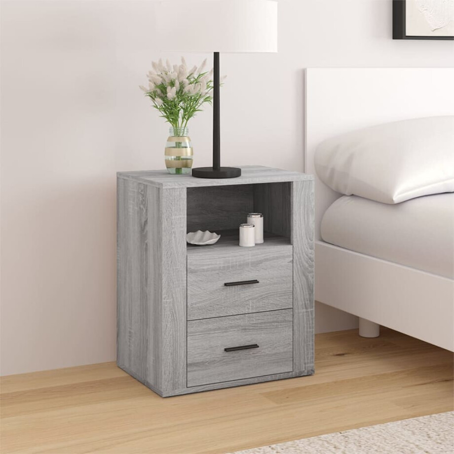 vidaXL Nachtkastje 50x36x60 cm bewerkt hout grijs sonoma eikenkleurig vidaXL Nachtkastje 50x36x60 cm bewerkt hout grijs sonoma eikenkleurig afbeelding 1