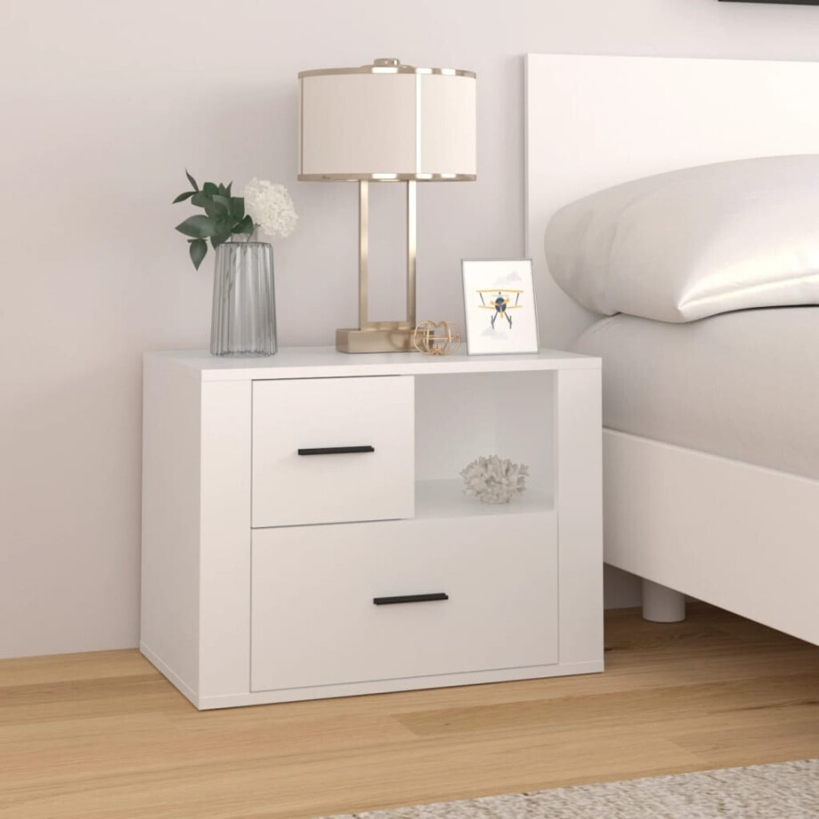 vidaXL Nachtkastje 60x36x45 cm bewerkt hout wit afbeelding 1