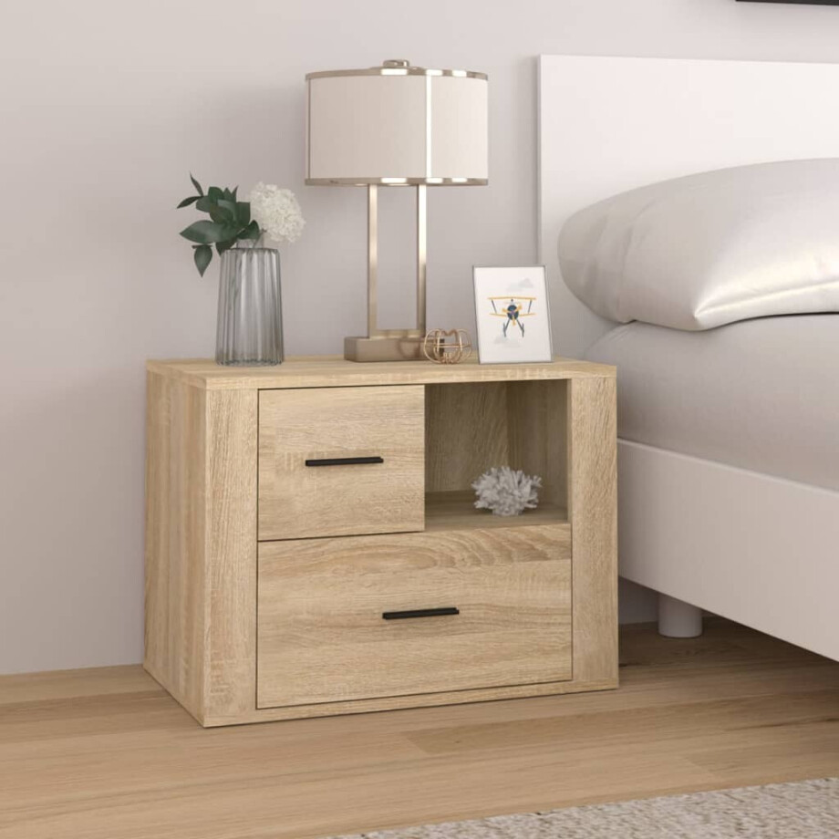vidaXL Nachtkastje 60x36x45 cm bewerkt hout sonoma eikenkleurig afbeelding 1