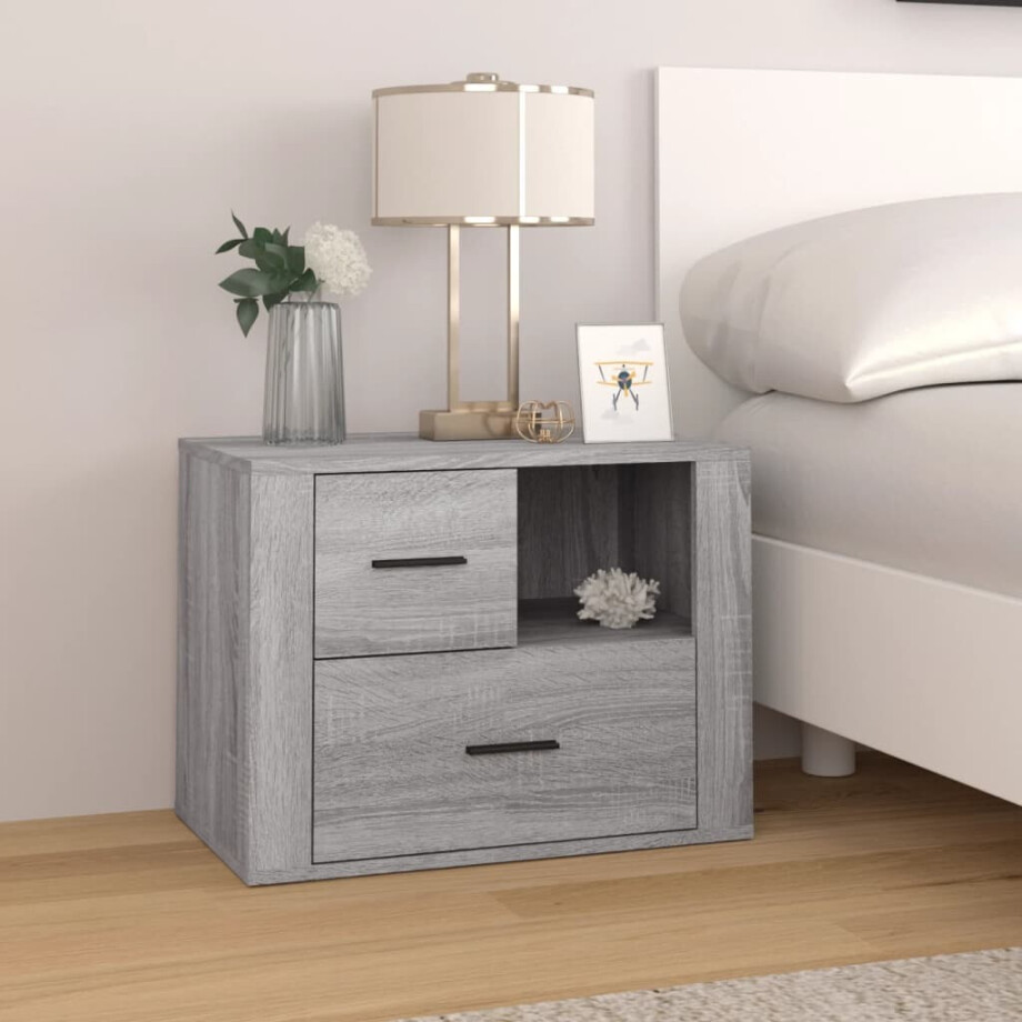 vidaXL Nachtkastje 60x36x45 cm bewerkt hout grijs sonoma eikenkleurig afbeelding 1