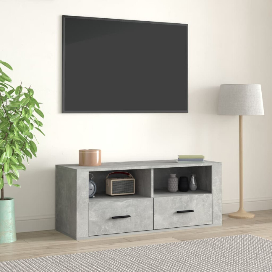vidaXL Tv-meubel 100x35x40 cm bewerkt hout betongrijs vidaXL Tv-meubel 100x35x40 cm bewerkt hout betongrijs afbeelding 1