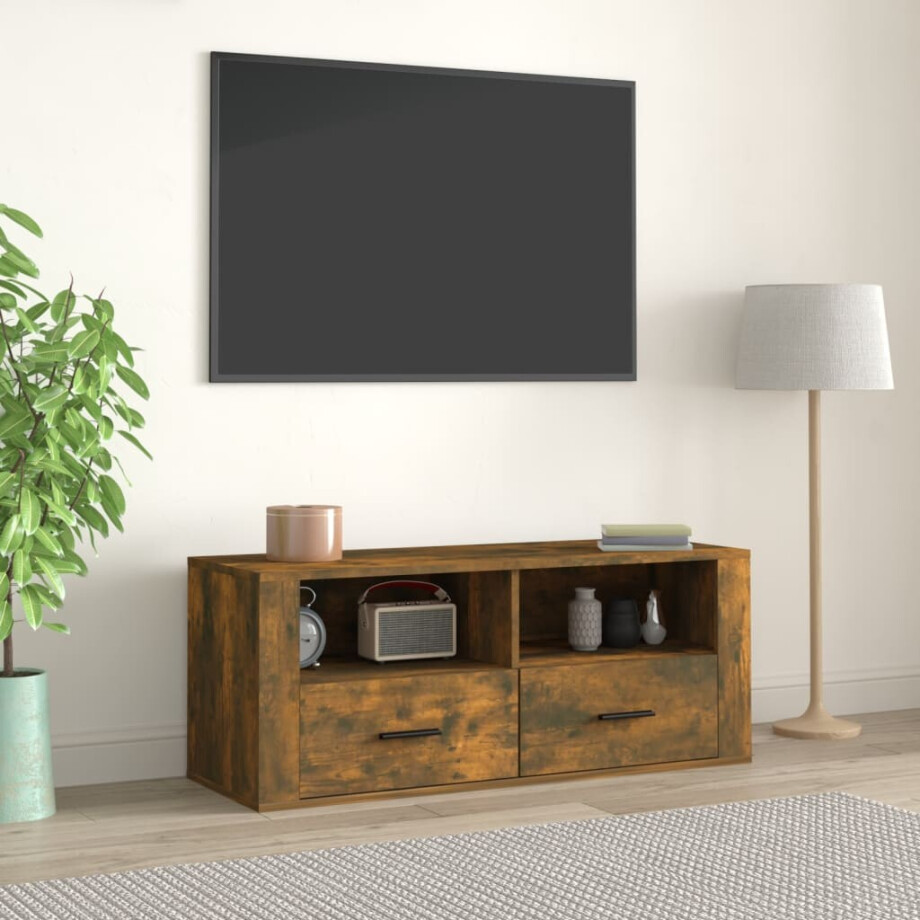 vidaXL Tv-meubel 100x35x40 cm bewerkt hout gerookt eikenkleurig afbeelding 1