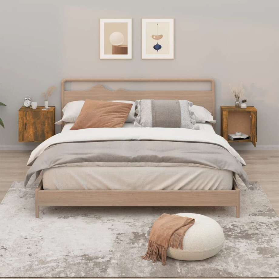 vidaXL Nachtkastjes 2 st wandgemonteerd 50x30x47 cm gerookt eikenkleur afbeelding 1