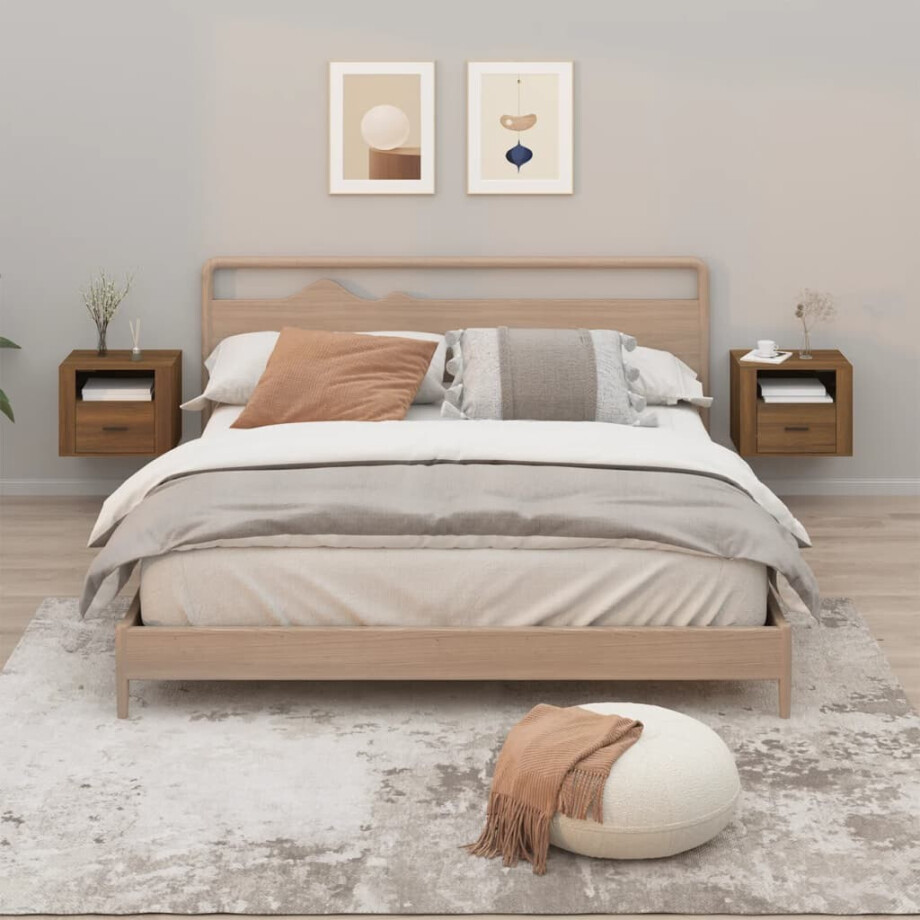vidaXL Nachtkastjes 2 st wandgemonteerd 50x36x40 cm bruin eikenkleur afbeelding 1