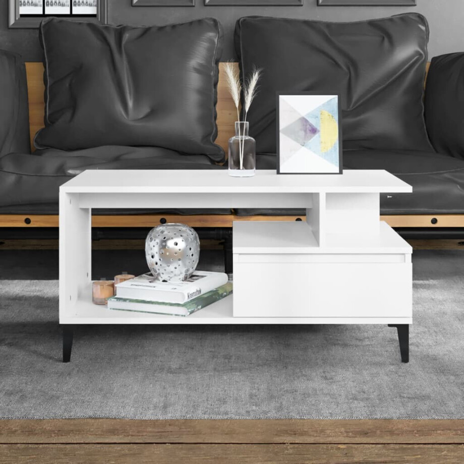 vidaXL Salontafel 90x49x45 cm bewerkt hout wit afbeelding 1