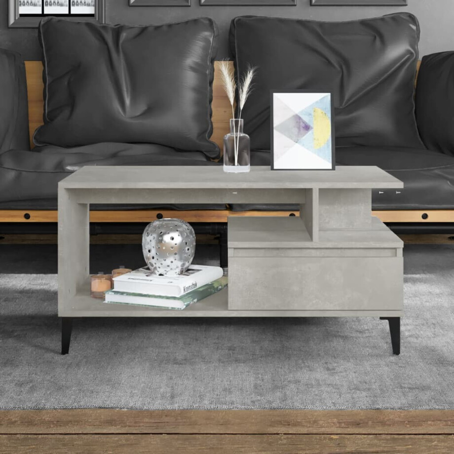 vidaXL Salontafel 90x49x45 cm bewerkt hout betongrijs afbeelding 1