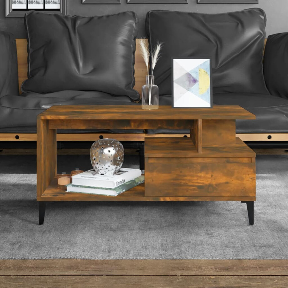 vidaXL Salontafel 90x49x45 cm bewerkt hout gerookt eikenkleurig afbeelding 1