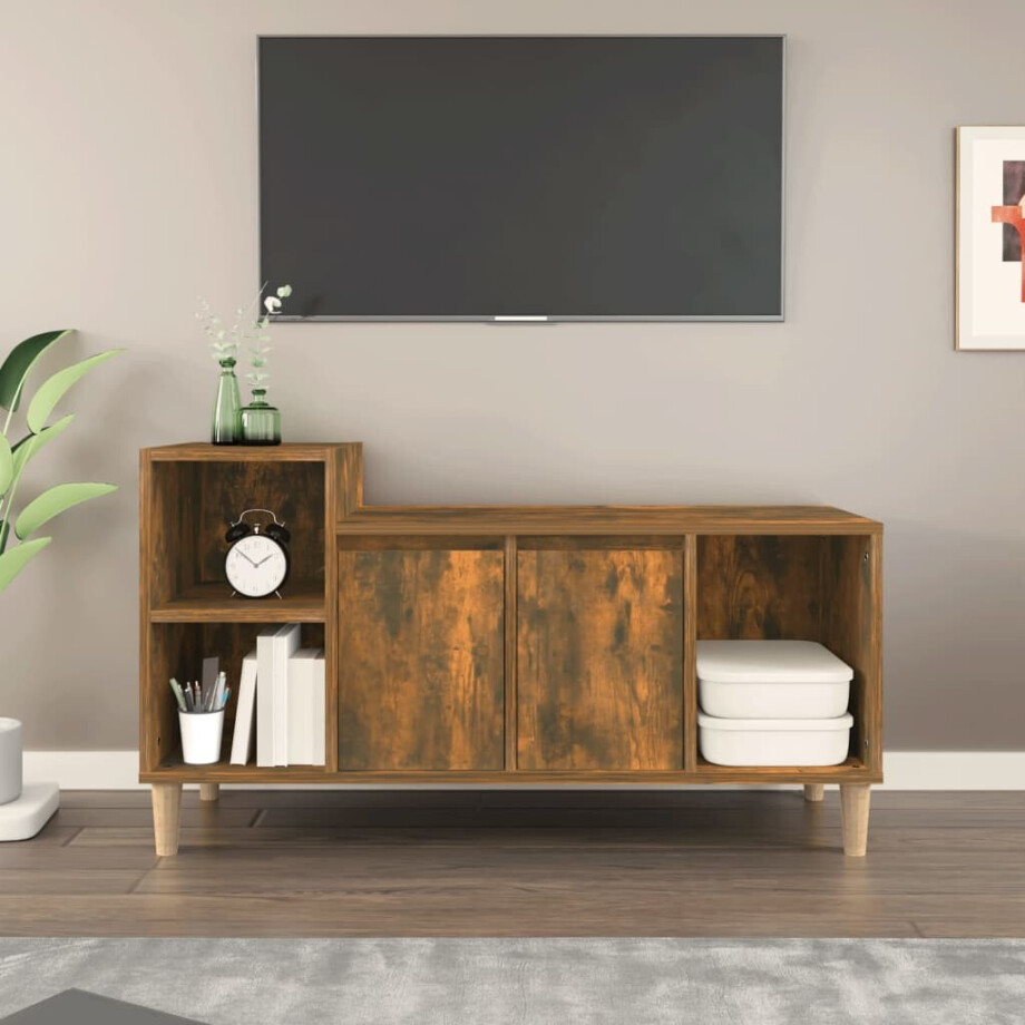 vidaXL Tv-meubel 100x35x55 cm bewerkt hout gerookt eikenkleurig afbeelding 1