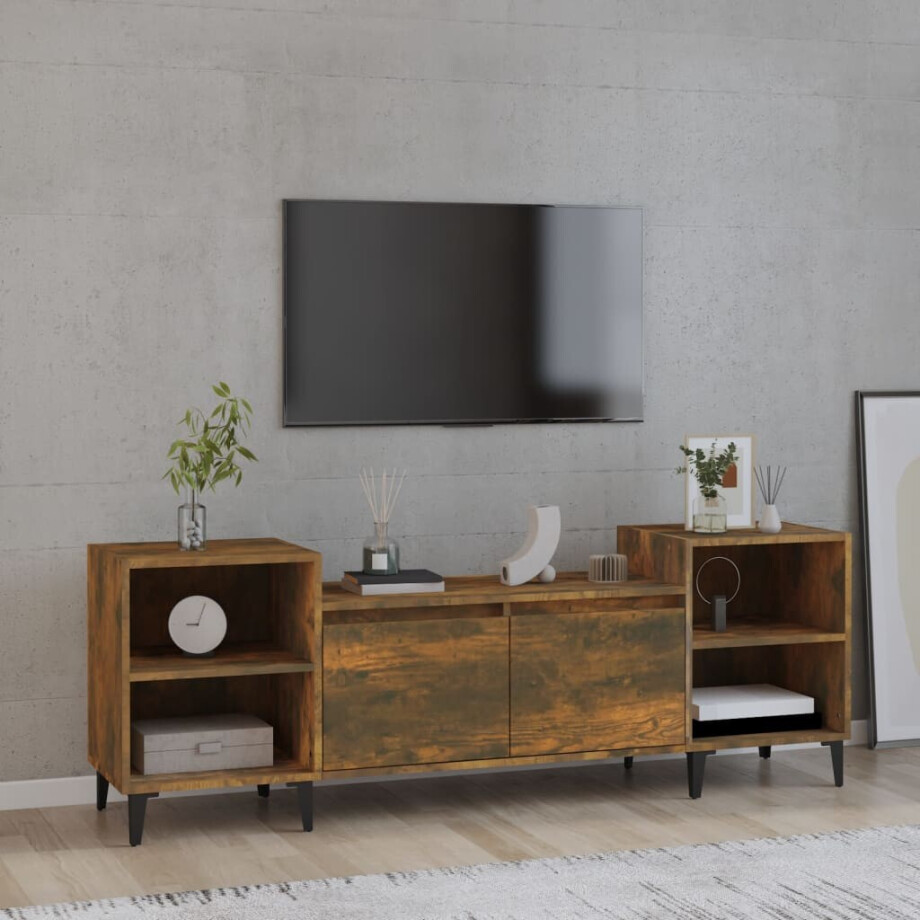 vidaXL Tv-meubel 160x35x55 cm bewerkt hout gerookt eikenkleurig vidaXL Tv-meubel 160x35x55 cm bewerkt hout gerookt eikenkleurig afbeelding 1