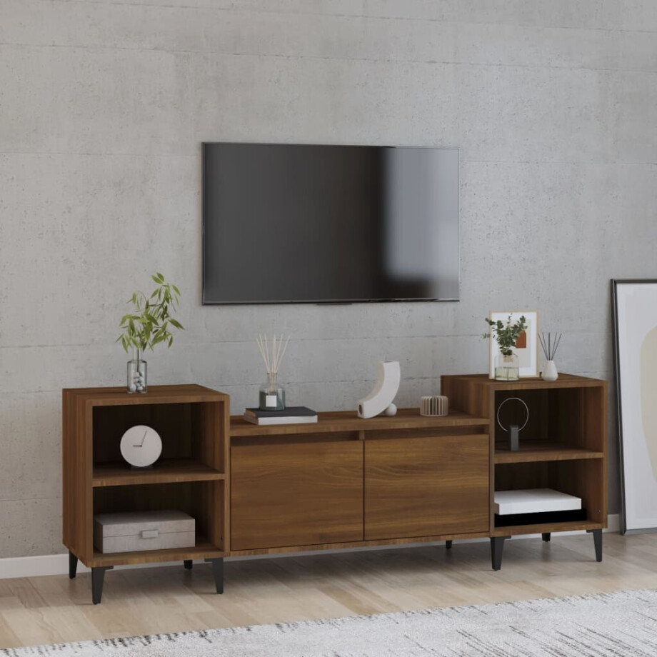 vidaXL Tv-meubel 160x35x55 cm bewerkt hout bruin eikenkleur vidaXL Tv-meubel 160x35x55 cm bewerkt hout bruin eikenkleur afbeelding 1