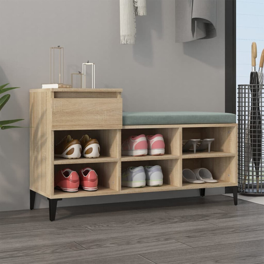 vidaXL Schoenenkast 102x36x60 cm bewerkt hout sonoma eikenkleurig vidaXL Schoenenkast 102x36x60 cm bewerkt hout sonoma eikenkleurig afbeelding 1