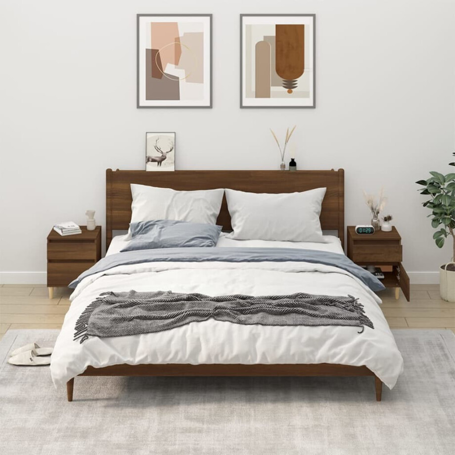 vidaXL Nachtkastjes 2 st 40x35x50 cm bruin eikenkleur afbeelding 1