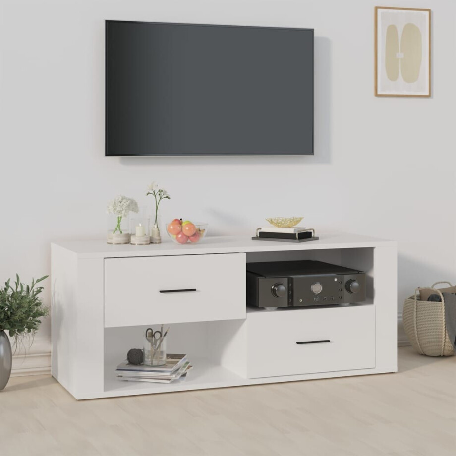vidaXL Tv-meubel 100x35x40 cm bewerkt hout wit vidaXL Tv-meubel 100x35x40 cm bewerkt hout wit afbeelding 1