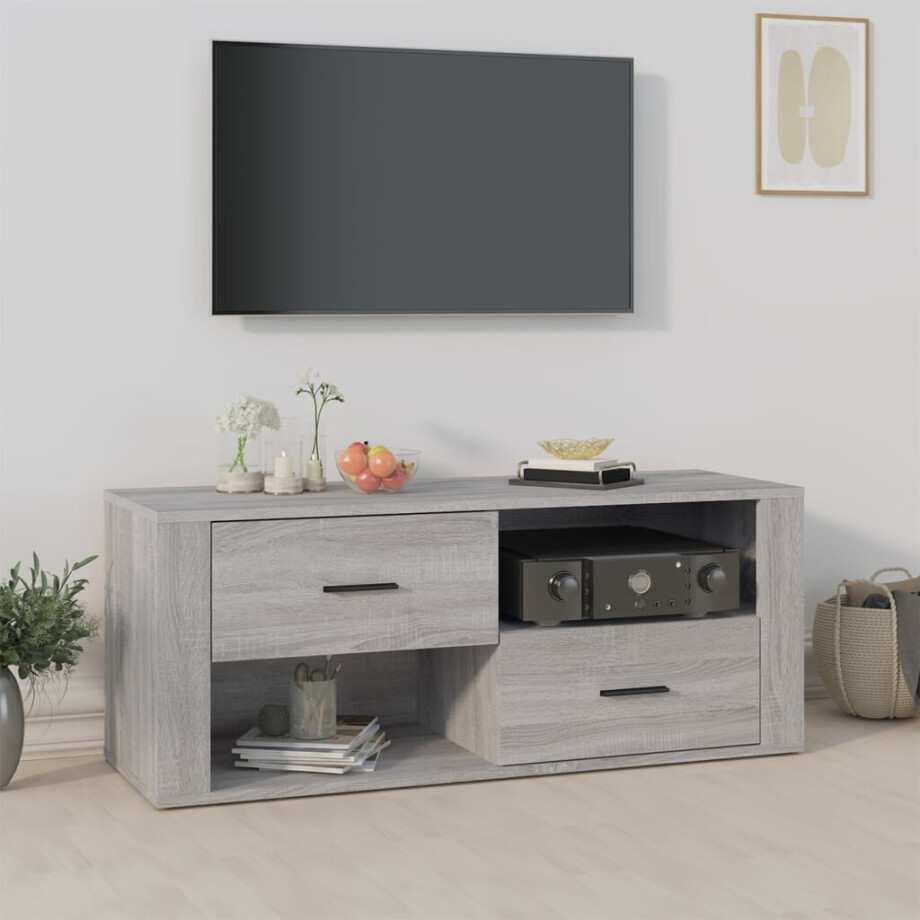 vidaXL Tv-meubel 100x35x40 cm bewerkt hout grijs sonoma eikenkleurig vidaXL Tv-meubel 100x35x40 cm bewerkt hout grijs sonoma eikenkleurig afbeelding 1
