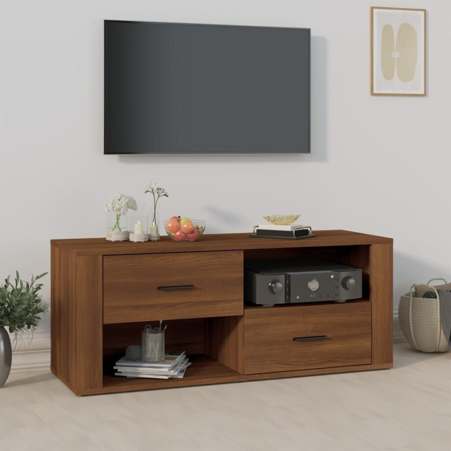 vidaXL Tv-meubel 100x35x40 cm bewerkt hout bruin eikenkleur afbeelding 1