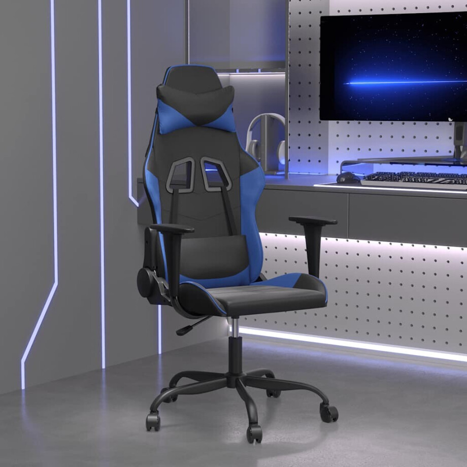 vidaXL Gamestoel kunstleer zwart en blauw afbeelding 1