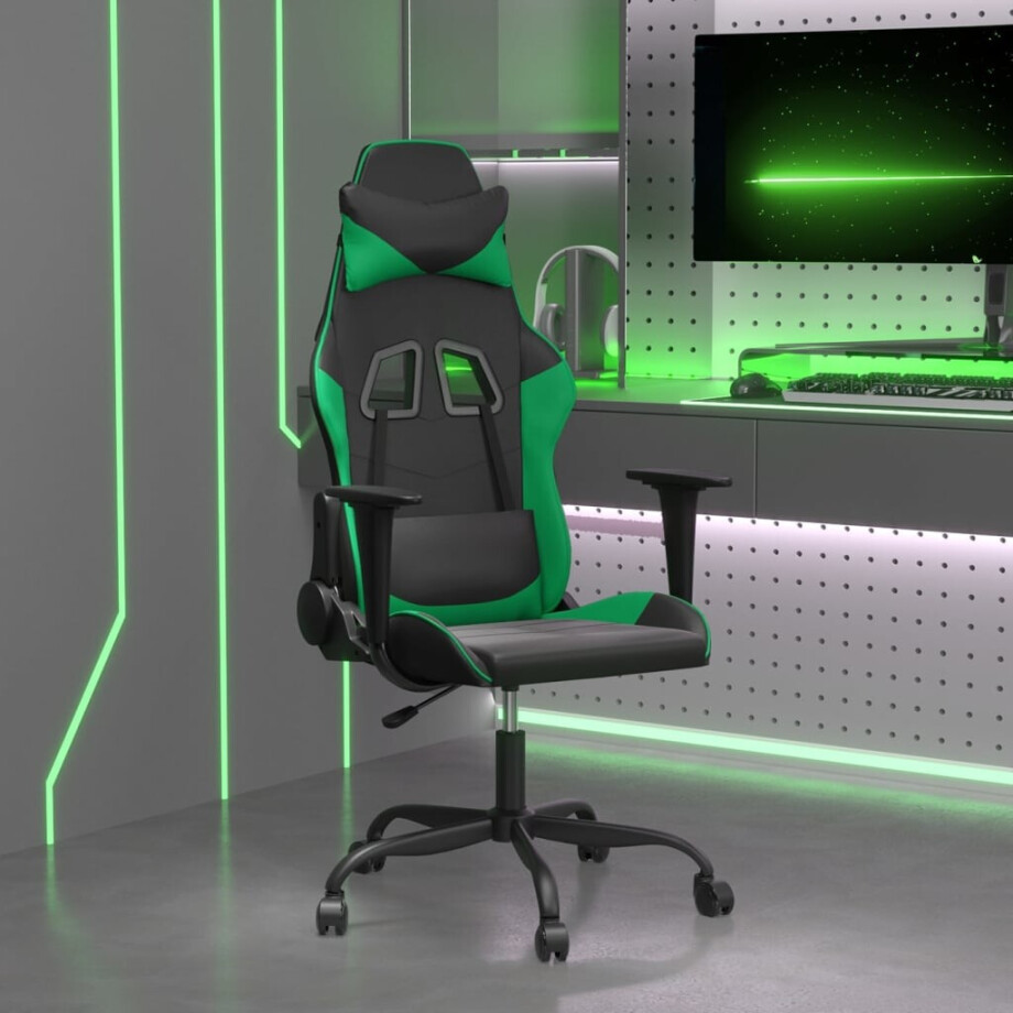 vidaXL Gamestoel kunstleer zwart en groen vidaXL Gamestoel kunstleer zwart en groen afbeelding 1