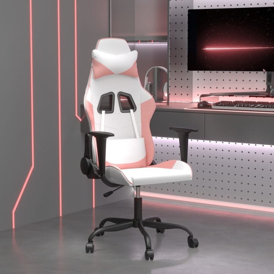 vidaXL Gamestoel kunstleer wit en roze vidaXL Gamestoel kunstleer wit en roze afbeelding 1