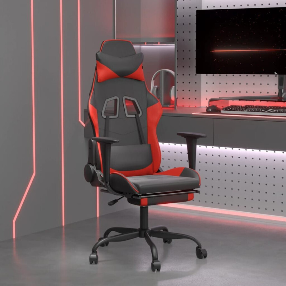 vidaXL Gamestoel met voetensteun kunstleer zwart en rood afbeelding 1