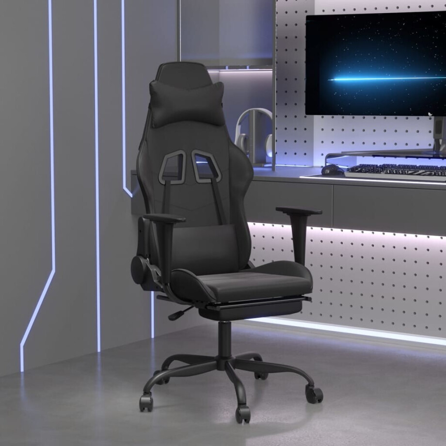 vidaXL Gamestoel met voetensteun kunstleer zwart vidaXL Gamestoel met voetensteun kunstleer zwart afbeelding 1