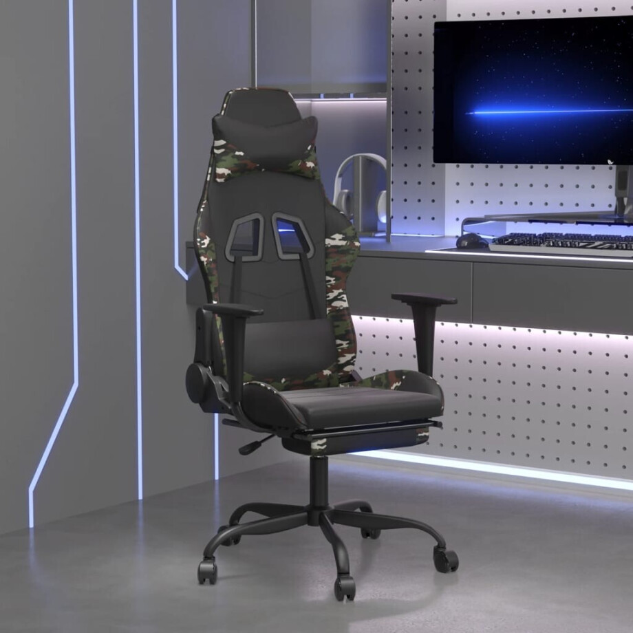 vidaXL Gamestoel met voetensteun kunstleer zwart en camouflage afbeelding 1