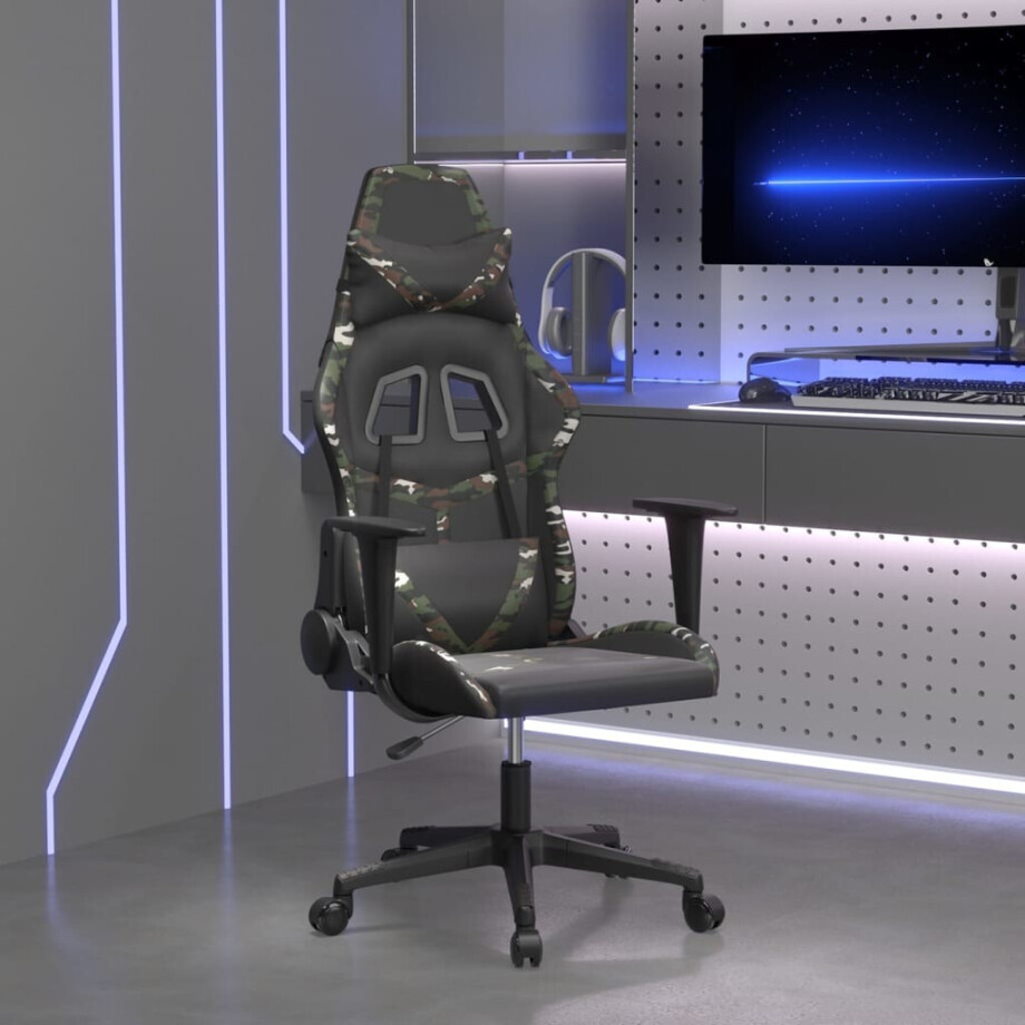 vidaXL Gamestoel kunstleer zwart en camouflage afbeelding 1