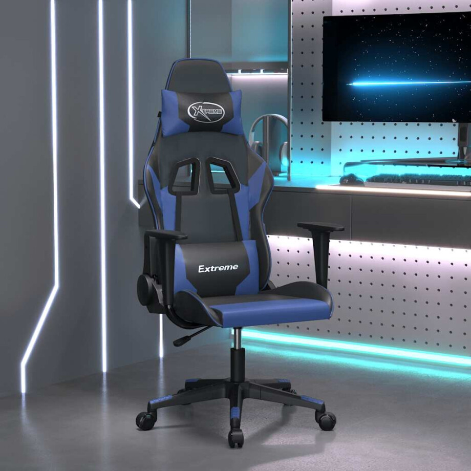 vidaXL Gamestoel kunstleer zwart en blauw vidaXL Gamestoel kunstleer zwart en blauw afbeelding 1
