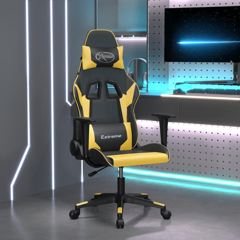 vidaXL Gamestoel kunstleer zwart en goud afbeelding 1
