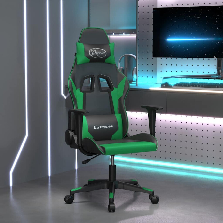 vidaXL Gamestoel kunstleer zwart en groen vidaXL Gamestoel kunstleer zwart en groen afbeelding 1