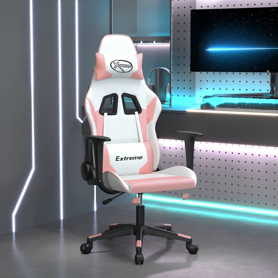 vidaXL Gamestoel kunstleer wit en roze vidaXL Gamestoel kunstleer wit en roze afbeelding 1