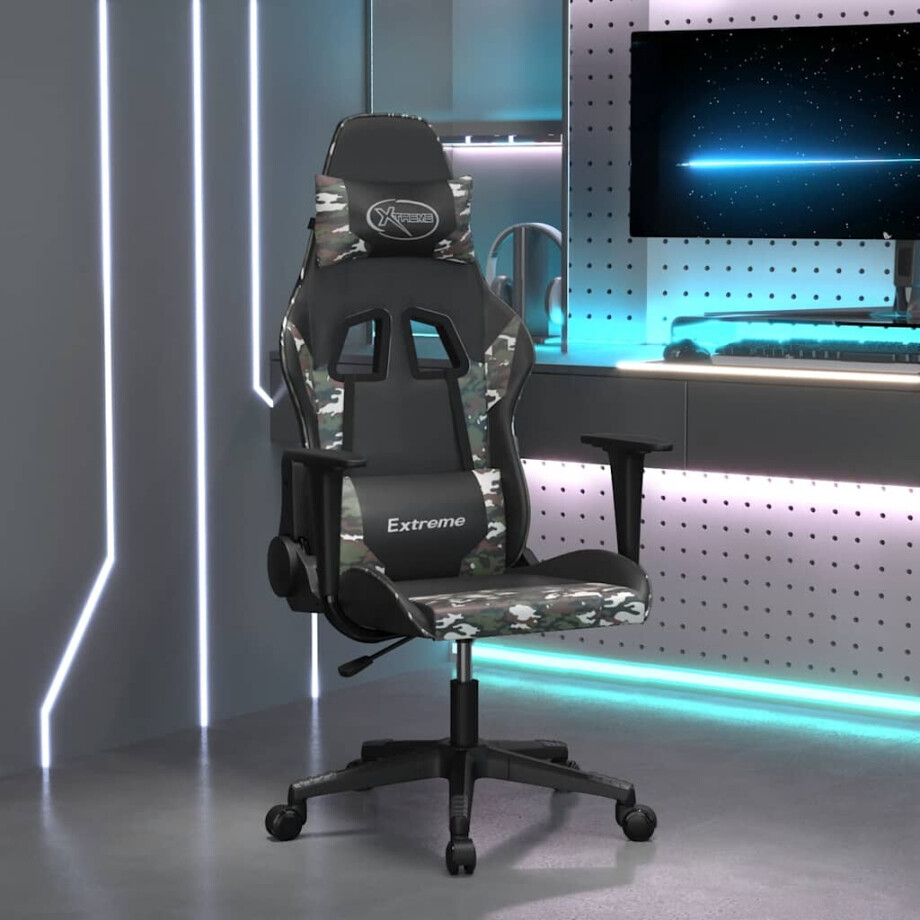 vidaXL Gamestoel kunstleer zwart en camouflage afbeelding 1