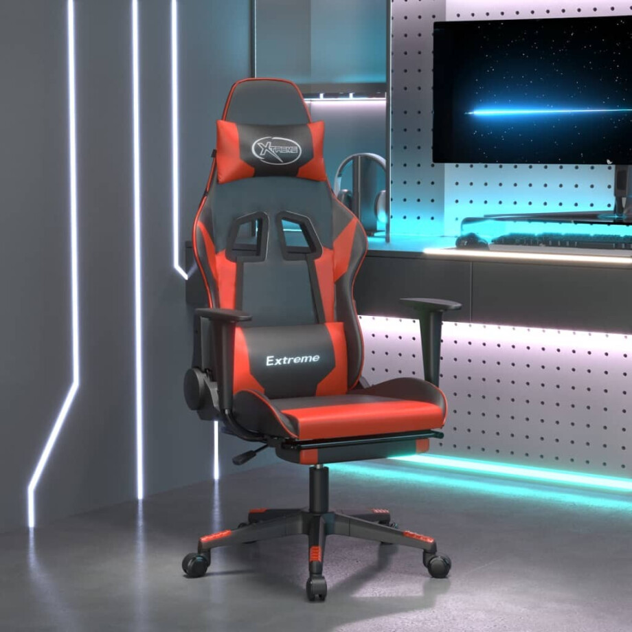 vidaXL Gamestoel met voetensteun kunstleer zwart en rood afbeelding 1