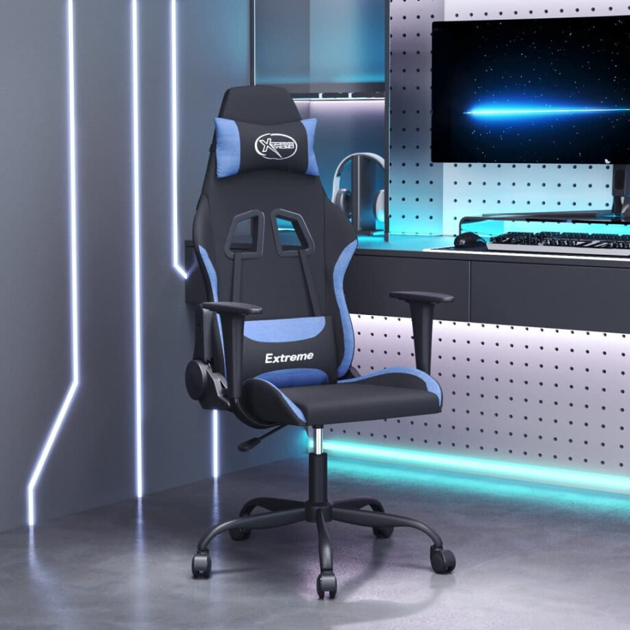 vidaXL Gamestoel stof zwart en blauw vidaXL Gamestoel stof zwart en blauw afbeelding 1