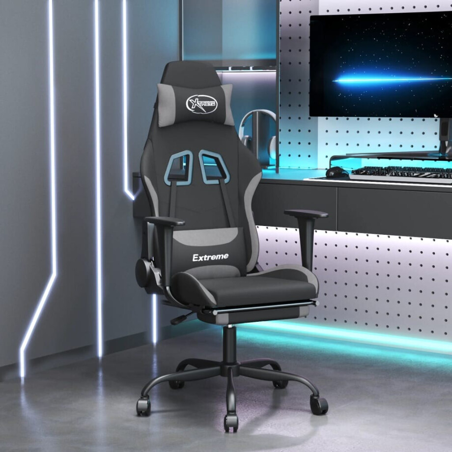 vidaXL Gamestoel met voetensteun stof zwart en lichtgrijs vidaXL Gamestoel met voetensteun stof zwart en lichtgrijs afbeelding 1