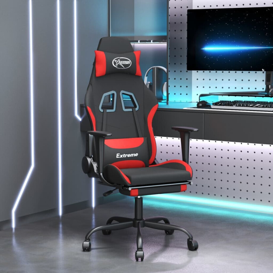vidaXL Gamestoel met voetensteun stof zwart en rood afbeelding 1