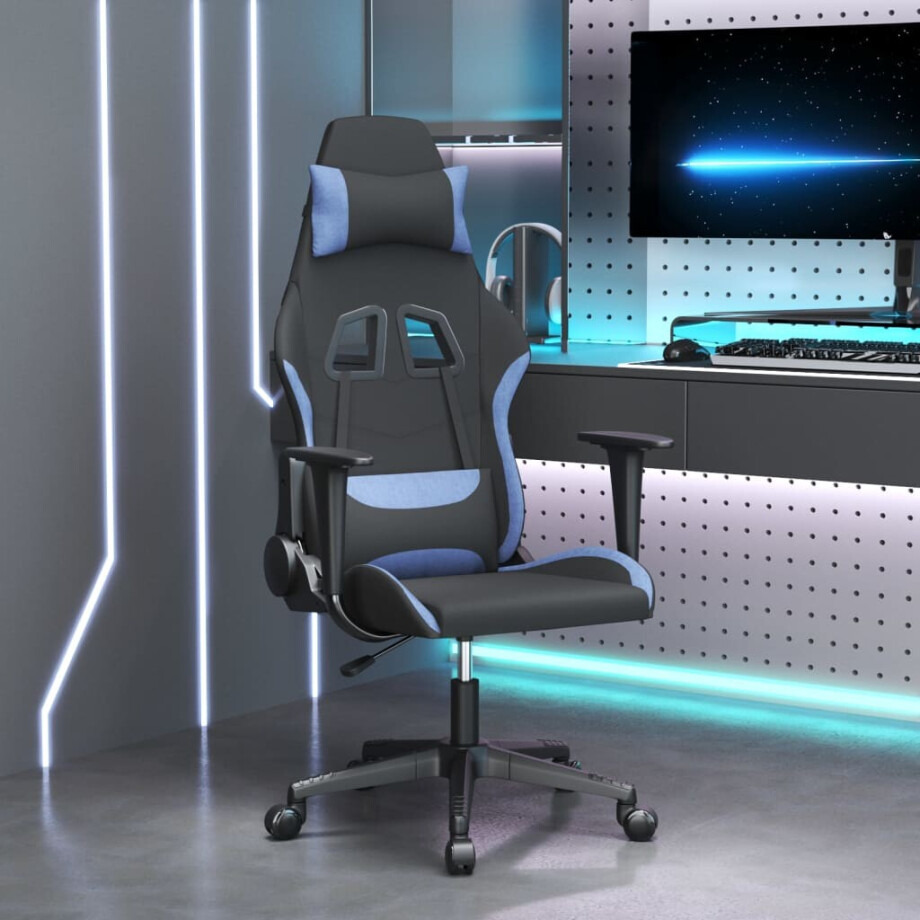 vidaXL Gamestoel stof zwart en blauw vidaXL Gamestoel stof zwart en blauw afbeelding 1
