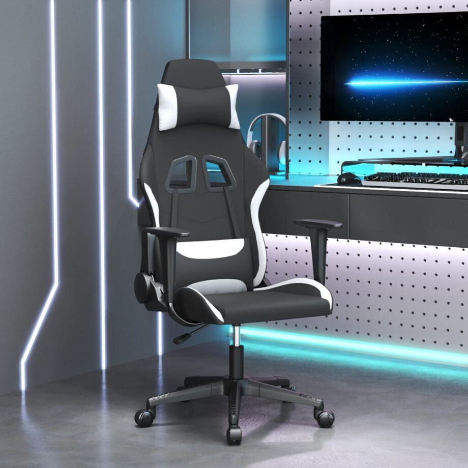 vidaXL Gamestoel stof zwart en wit afbeelding 1