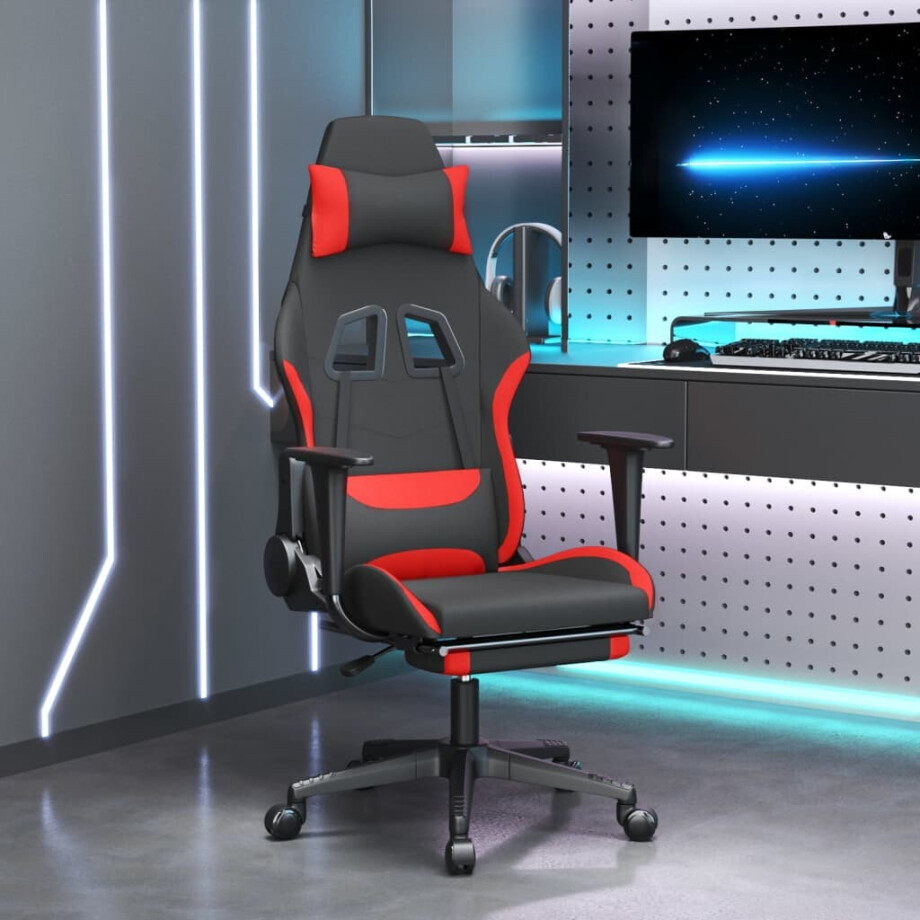 vidaXL Gamestoel met voetensteun stof zwart en rood afbeelding 1