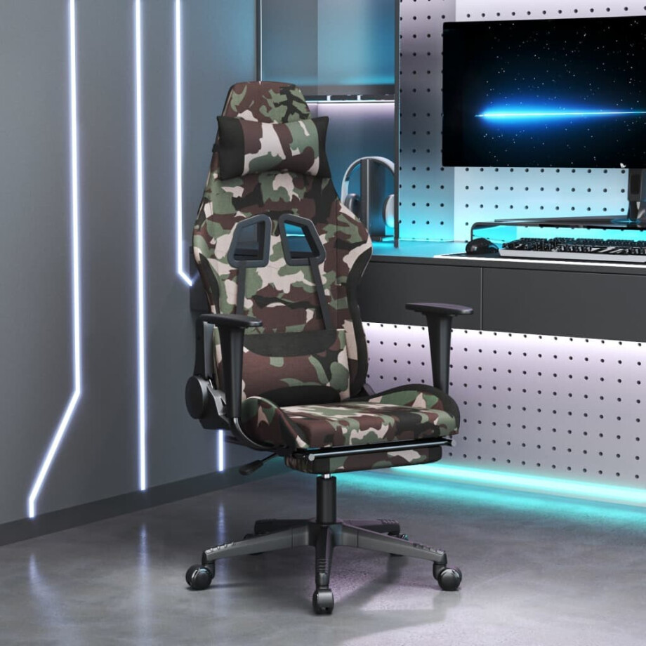 vidaXL Gamestoel met voetensteun stof camouflage en zwart vidaXL Gamestoel met voetensteun stof camouflage en zwart afbeelding 1