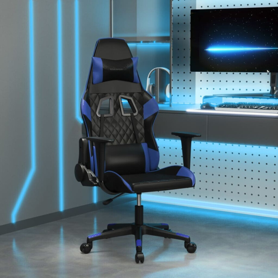 vidaXL Gamestoel kunstleer zwart en blauw vidaXL Gamestoel kunstleer zwart en blauw afbeelding 1