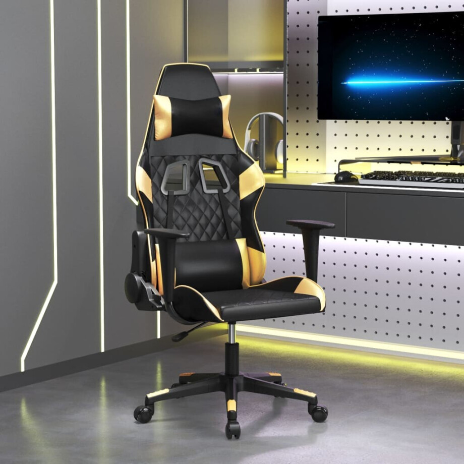 vidaXL Gamestoel kunstleer zwart en goud afbeelding 1