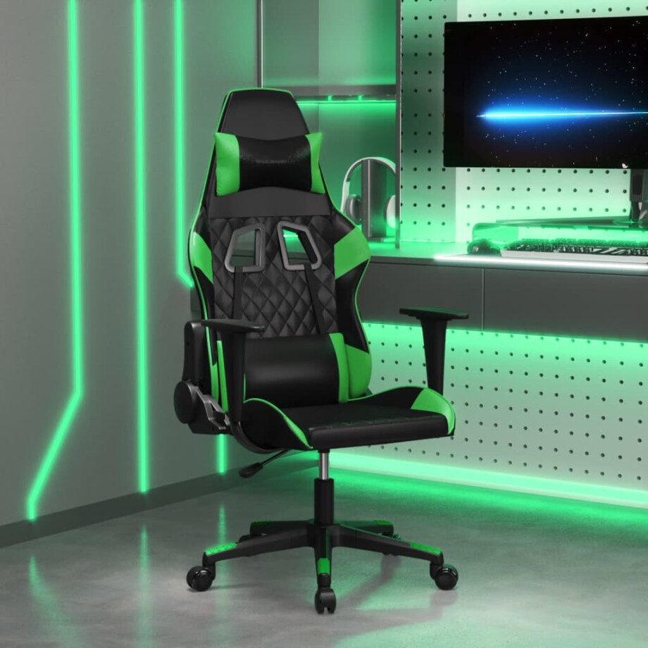 vidaXL Gamestoel kunstleer zwart en groen vidaXL Gamestoel kunstleer zwart en groen afbeelding 1