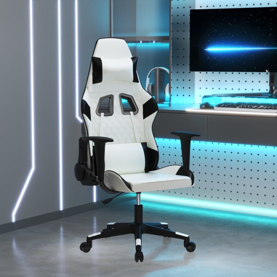 vidaXL Gamestoel kunstleer wit en zwart vidaXL Gamestoel kunstleer wit en zwart afbeelding 1