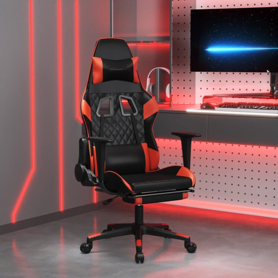 vidaXL Gamestoel met voetensteun kunstleer zwart en rood afbeelding 1