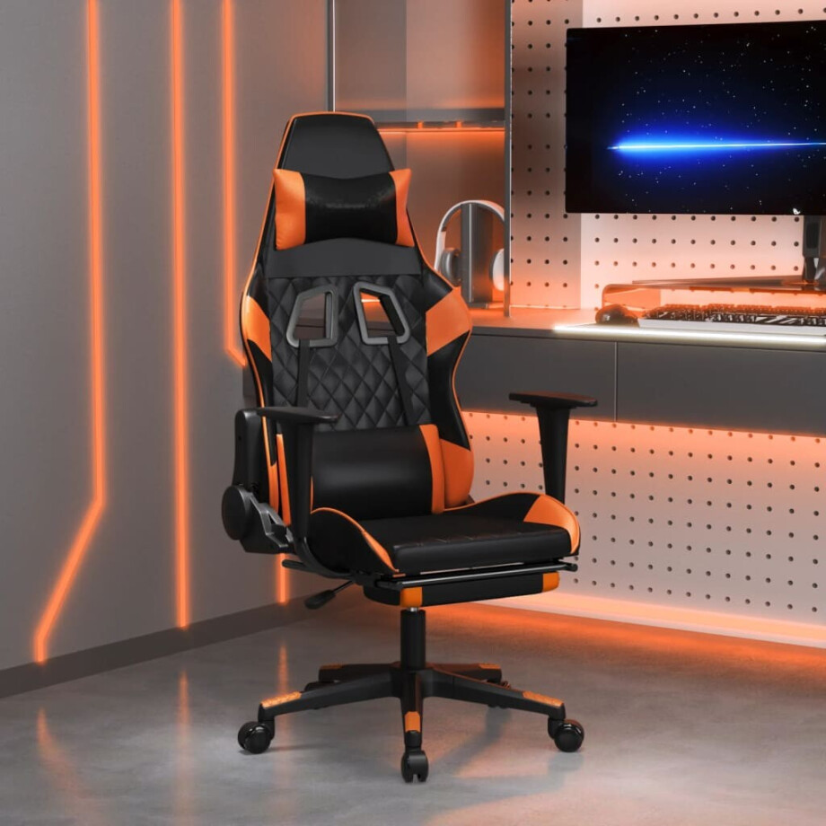vidaXL Gamestoel met voetensteun kunstleer zwart en oranje afbeelding 1